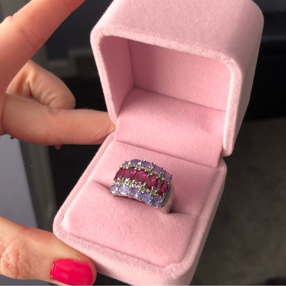 GENUINE Unheated Oval Rhodolite Garnet 6x4mm Tanzanite 925 Silver Ring Size 7 - Picture 4 of 17